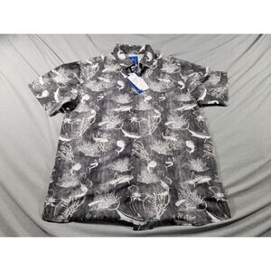 Guy Harvey All Over Fish Print Faded Black Button Up Shirt Vented, Men Small NEW